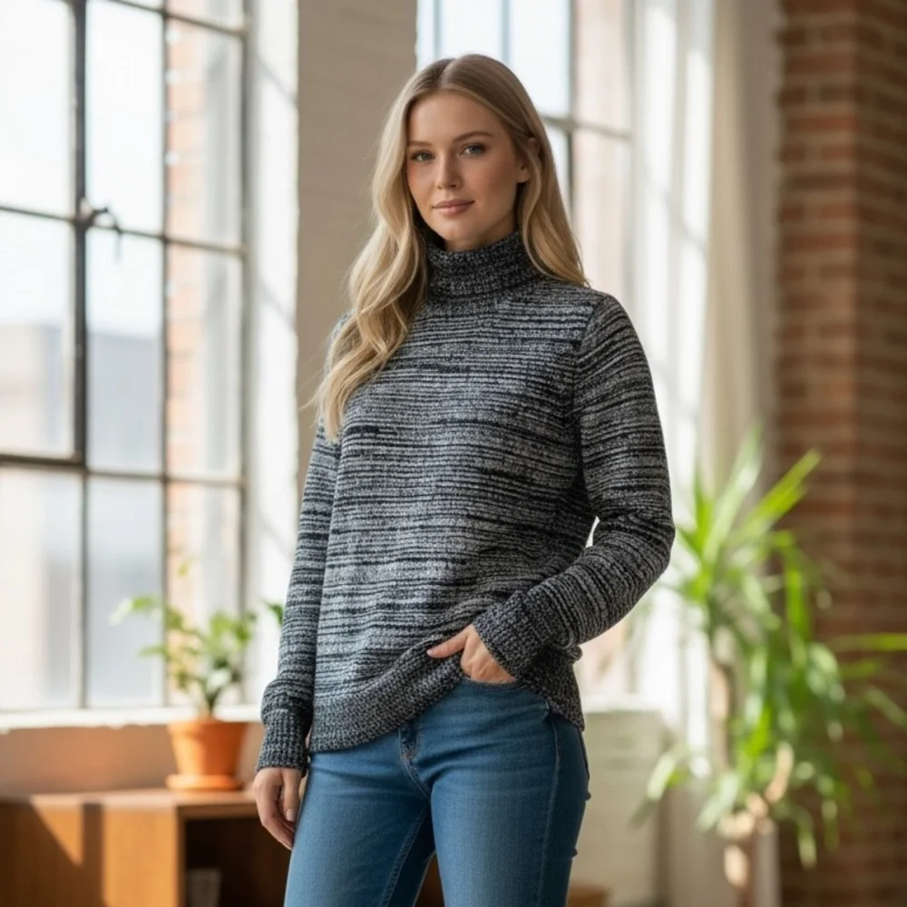 NWT J.CREW Space Dye Turtleneck Wool  Sweater Small